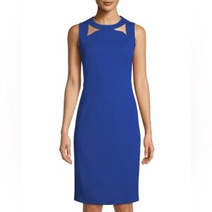 AKRIS Punto Cobalt Blue Cutout Shoulder Knit Sheath Dress US 8